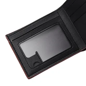 Portafoglio corto da uomo in pelle PU fessure interne per carte e finestra ID di dettaglio