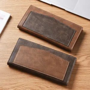 Portafoglio lungo uomo in pelle PU pieghevole marrone colore a contrasto porta carte borsa utile