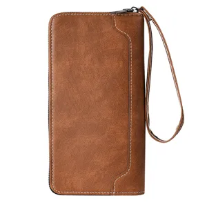 Portafoglio uomo lungo con cerniera e polsino in ecopelle marrone borsa pochette casual