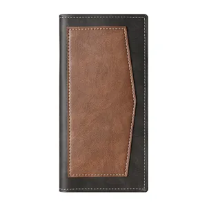 Dettaglio portafoglio uomo lungo, design pannello bicolore, pregiata pelle, cuciture.