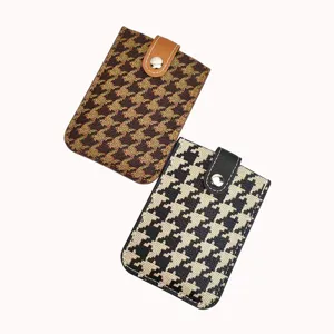 Houndstooth card holder pull-out design with snap button, multi-slot women wallet set.