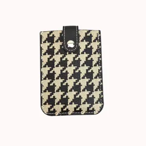 Chic houndstooth pattern card holder with snap button closure for women daily use and travel.