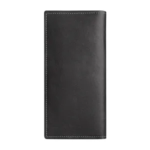 Portafoglio lungo nero da uomo con cuciture bianche, elegante design per abito business.