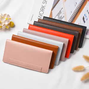 Fashion minimalist women long wallet slim snap closure PU leather card holder coin purse