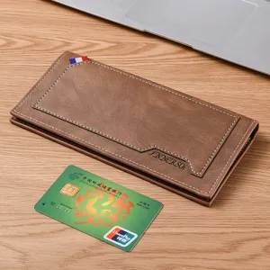 Portefeuille long homme à fermeture éclair, cuir souple business étui à cartes.