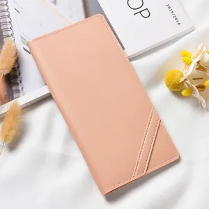 Portafoglio lungo rosa da donna elegante minimalista in pelle PU custodia sottile