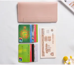 Fashion minimalist women long wallet with snap closure and multi card slots pink PU leather