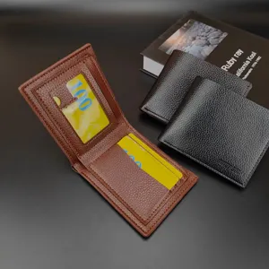 Portefeuille court pour homme en cuir PU avec fentes pour cartes et design élégant et pratique.