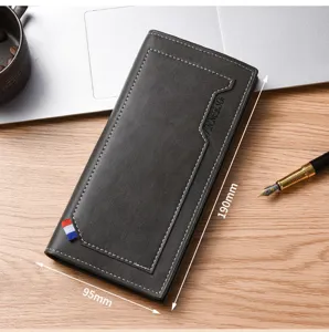 Portefeuille long pour homme en cuir PU avec fentes pour cartes design professionnel.