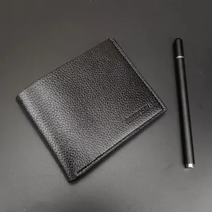 Portefeuille court noir pour hommes en similicuir PU minimaliste avec présentoir stylo.