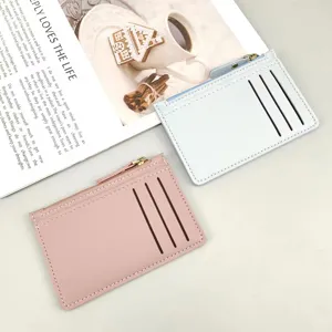 PU leather zipper card holder with multi slots minimalist coin purse wallet for daily use