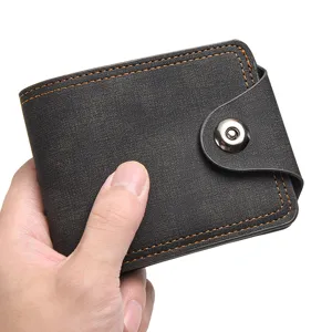 Portefeuille court en cuir pour homme avec fermoir a pression et coutures porte cartes