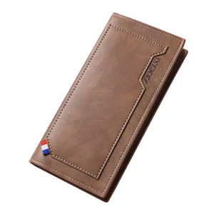 Portefeuille long en cuir pour homme marron étui cartes fin chic pochette d'affaires