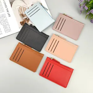 PU leather zipper card holder multi-card slots coin purse slim wallet case for daily use