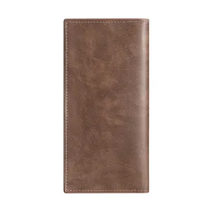 Portefeuille long en cuir marron pour homme porte-cartes fin design minimaliste détail