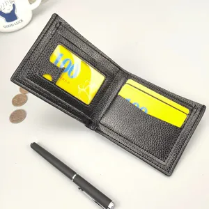 Portafoglio corto in pelle PU da uomo porta carte moda nero portamonete compatto elegante