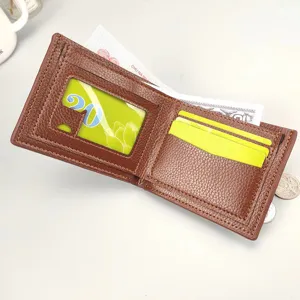 Portafoglio corto in pelle PU marrone da uomo porta carte tasca portamonete design compatto