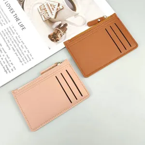 PU Leather Card Holder Minimalist Coin Purse Multi Card Slots Zipper Card Case Unisex Daily Wallet Card Organizer