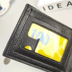 Portafoglio uomo in pelle PU nera dettaglio porta carte corto con finestra ID e cuciture
