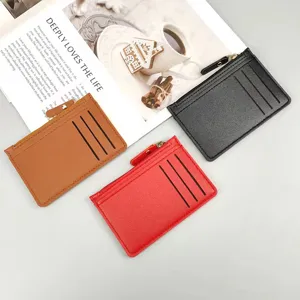 PU leather zipper card holder with multiple card slots and coin pocket for daily use