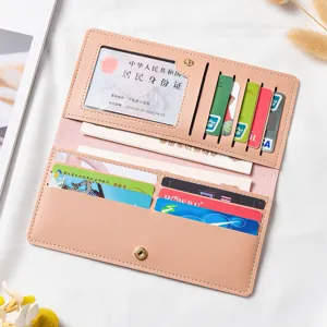 Portafoglio lungo da donna in pelle PU chiusura a pressione multi fessure porta carte rosa