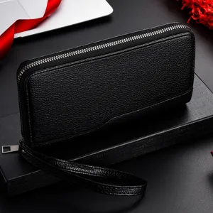 Portafoglio Lungo Uomo Nero Motivo Litchi Pochette Grande Capacità Borsa Business
