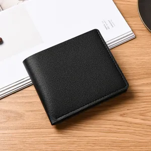 Herren Schwarzes PU Leder Kurze Zweifach Geldbörse Minimalistischer Kartenhalter Münzbeutel