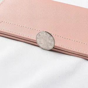 Pink long leather wallet for women slim minimalist multi-card designer purse chic accessory