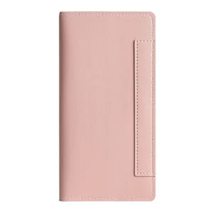 Pink long wallet for women with snap closure, sleek minimalist design and card slots.