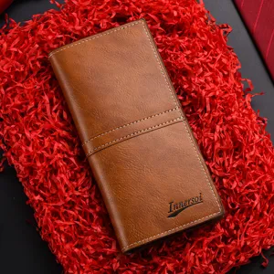 Portafoglio Lungo da Uomo in Pelle PU Sottile Bifold con Molte Fessure per Carte e Tasche per Contanti per Uso Quotidiano