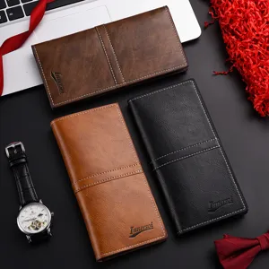 Portafoglio uomo lungo in pelle sottile porta carte business elegante borsa marrone nero