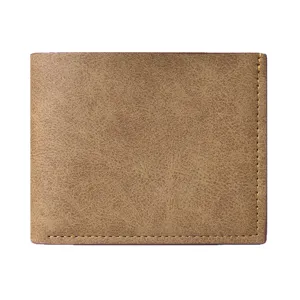 Portafoglio uomo bifold in pelle nabuk marrone, design vintage minimalista con cuciture curate.