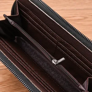 Portafoglio lungo uomo affari vintage cerniera tasche per carte marrone astuccio