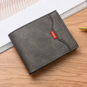 Heren korte zakelijke portemonnee kaartsleuven lederen tas minimalistisch donkergrijs