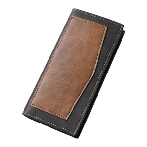 Dettaglio portafoglio lungo uomo, elegante design bicolore con scomparti carte.