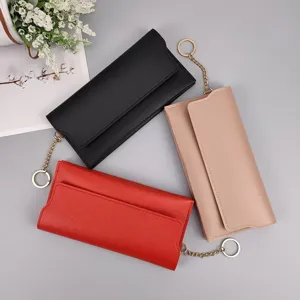 Women's long wallet stylish solid color clutch snap button multi card slot coin purse black red