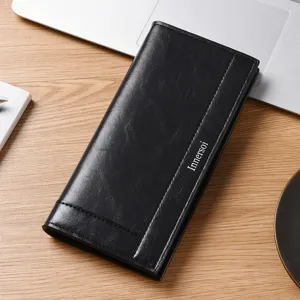 Portafoglio Lungo in Pelle PU da Uomo Vintage Affari Grande Capacità Portacarte Pochette con Cerniera