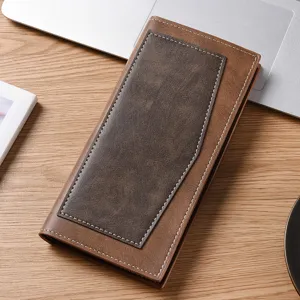 Portafoglio lungo da uomo in pelle sintetica borsa business con eleganti cuciture a contrasto