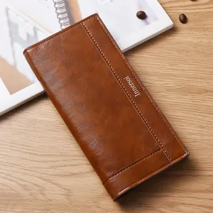 Portafoglio lungo marrone da uomo in ecopelle di alta qualità con scomparti per carte e zip.