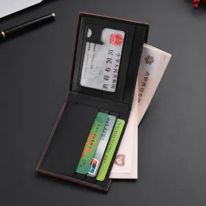 Men's short retro casual wallet with multiple card slots, ID window and cash pocket for daily use.