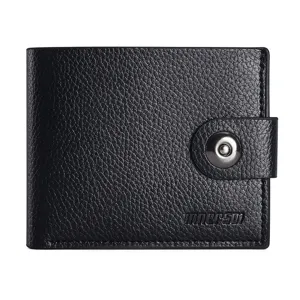 Schwarze Herren Kurzgeldbörse aus Leder mit Druckknopf, kompaktes Kartenetui für den Alltag.