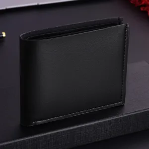 Portafoglio corto nero da uomo in pelle, design minimalista classico, accessorio elegante.