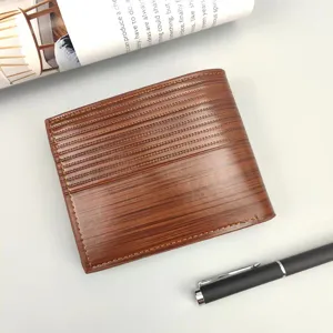 Herren Kurzbrieftasche braun Holzmaserung Design Falttasche Kartenfächer Business Stil Neu