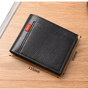 Herren kurzer schwarzer Leder Geldbeutel Vintage Bifolder Kartenetui Geldbörse 115x95mm