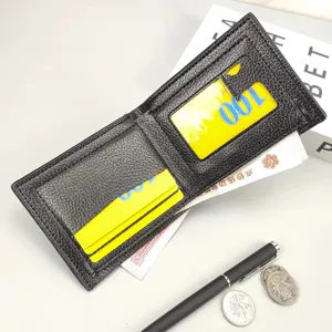 Portafoglio corto in pelle PU nera da uomo, design multi-tasca, capiente ed elegante per uso quotidiano.