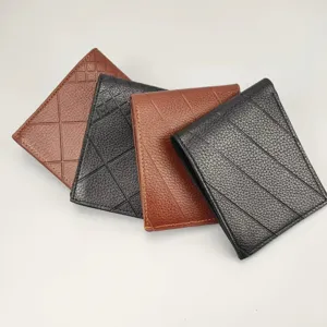 Portafoglio corto da uomo in pelle PU con design geometrico goffrato, elegante e pratico.