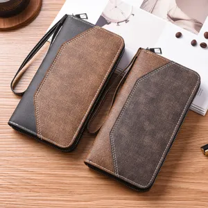 Portafoglio lungo uomo business vintage pochette con cerniera multi-carte e cinturino