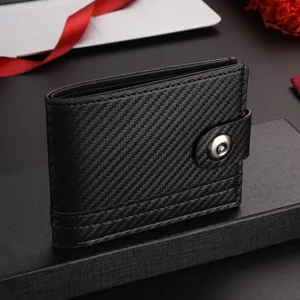 Herren Portemonnaie Carbonfaser Muster kurze Geldbörse mit Druckknopf Kartenhalter.