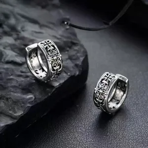 Heren Vintage Kruis Oorchet Koper Verzilverd Gotisch Punk Geometrisch Oorring Mode Sieraden Cadeau