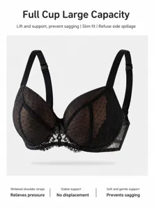 Comfortable plus size full cup bra for women, breathable push up design with wide straps.
